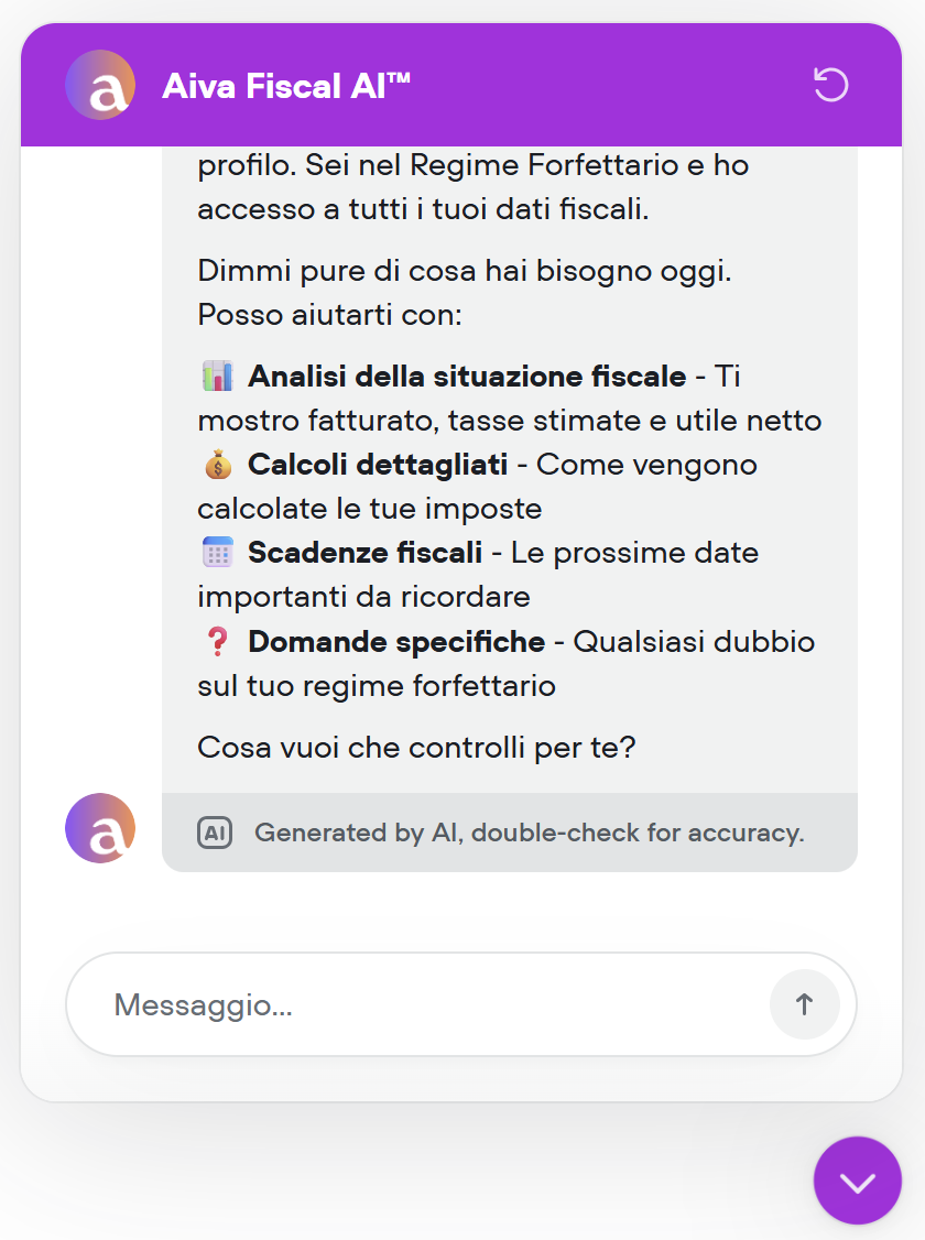 Schermata del chat Aiva Fiscal AI